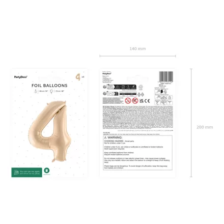 Szám fólia lufi ''4'' 72cm bézs