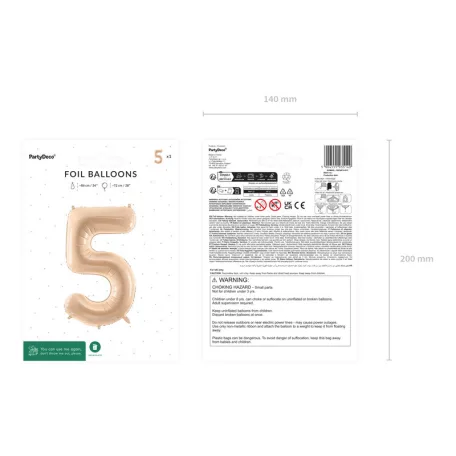 Szám fólia lufi ''5'' 72cm bézs