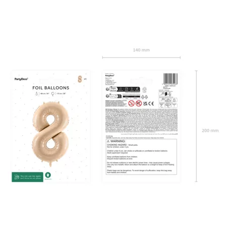 Szám fólia lufi ''8'' 72cm bézs