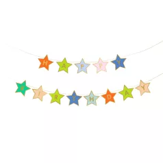 "Happy Birthday" papír banner - színes csillagok