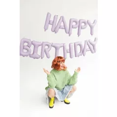 Fólia lufi Happy Birthday felirat Pasztell Lila (340x35 cm)