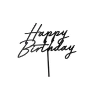  Akril tortadísz "Happy Birthday" felirattal – fekete