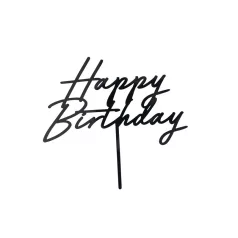   Akril tortadísz "Happy Birthday" felirattal – fekete
