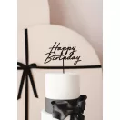 Akril tortadísz "Happy Birthday" felirattal – fekete
