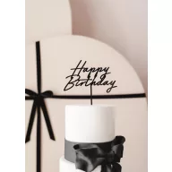   Akril tortadísz "Happy Birthday" felirattal – fekete