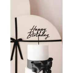   Akril tortadísz "Happy Birthday" felirattal – fekete