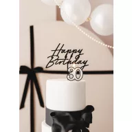   Akril tortadísz "Happy Birthday" felirattal – fekete
