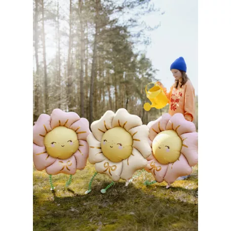 "Sétáló" fólia lufi virág – világos bézs