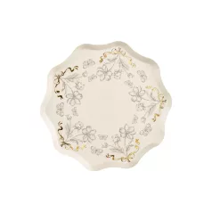 Virágmintás Papírtányér – bézs-arany (6 db)