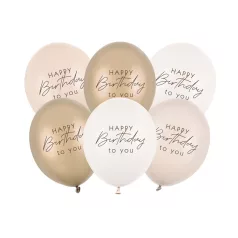   Pasztell szülinapi lufi szett 30 cm – Happy Birthday, bézs mix (6 db)