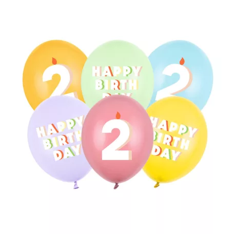 2. születésnapos pasztell lufik Happy Birthday felirattal, 30 cm (6 db)