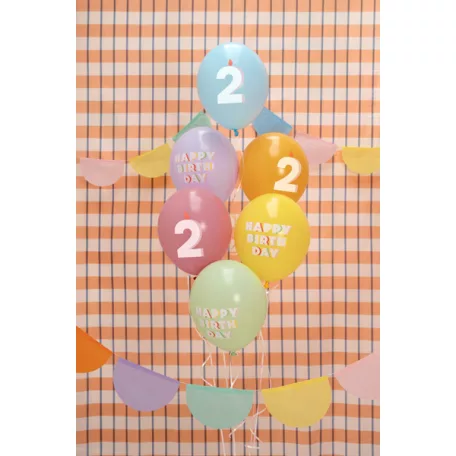 2. születésnapos pasztell lufik Happy Birthday felirattal, 30 cm (6 db)