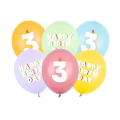   3. születésnapos pasztell lufik Happy Birthday felirattal, 30 cm (6 db)