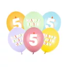 5. születésnapos pasztell lufik Happy Birthday felirattal, 30 cm (6 db)