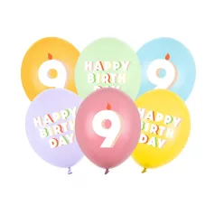   9. születésnapos pasztell lufik Happy Birthday felirattal, 30 cm (6 db)