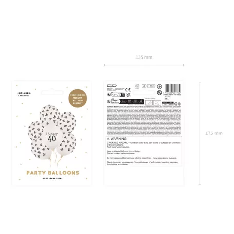 40. születésnapi lufik – pasztell törtfehér, 30 cm (6 db)