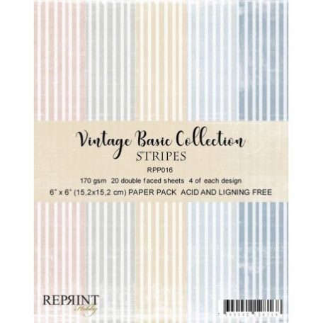 Papírkészlet 6", Reprint Paper Pack  / Vintage Basic Stripes - kétoldalas (20 lap)