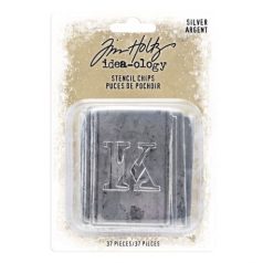   Díszítőelem , Stencil Chips Silver / Tim Holtz Idea-ology - 37 db (1 csomag)