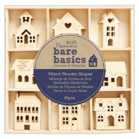 Fa díszítőelem , Bare Basics / Houses - Wooden Shapes (1 csomag)