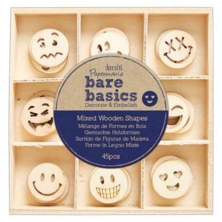 Fa díszítőelem , Bare Basics / Smiley Faces - Wooden Shapes (1 csomag)