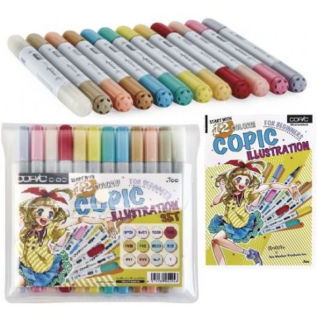 Copic Ciao alkoholos marker készlet + Könyv - Book Start with 12 colors English - Angol nyelvű (1 csomag)