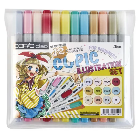 Copic Ciao alkoholos marker készlet + Könyv - Book Start with 12 colors English - Angol nyelvű (1 csomag)