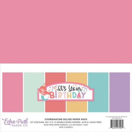 Papírkészlet 12", Echo Park It's Your Birthday Girl / Solids Kit - Alapkarton (1 csomag)