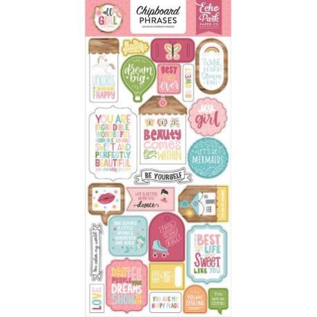 Chipboard matric 6X12", Echo Park All Girl / Chipboard Accents -  (1 csomag)