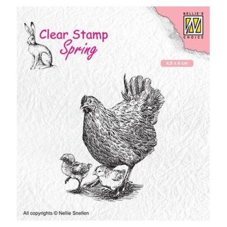 Szilikonbélyegző SPCS015, Clear stamps spring / Mother hen with her chicks -  (1 db)
