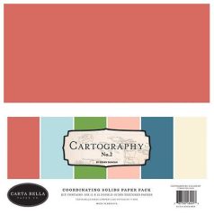   Papírkészlet 12", Carta Bella Cartography No.2 / Coordinating Solids Paper - Alapkarton (1 csomag)