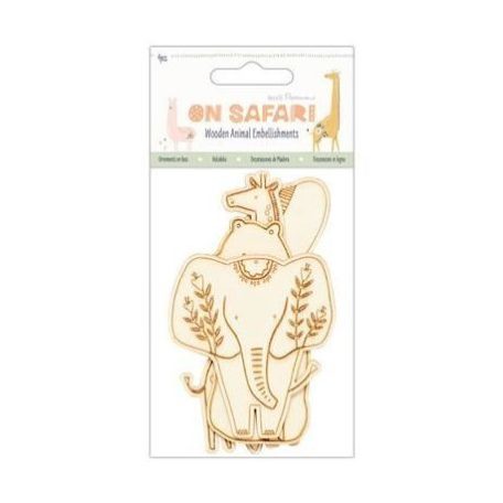 Fa díszítőelem , Papermania On Safari  / Wooden Animal Embellishments -  (4 db)