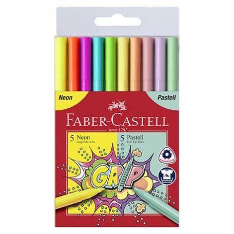 Filctoll készlet , Faber-Castell Grip / 10 db - Neon and pastel (1 csomag)