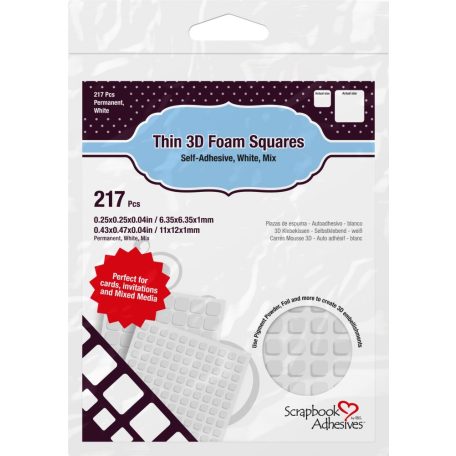 3D ragasztó , 1 mm Thin Squares White Mix / Scrapbook Adhesives 3D Foam (1 csomag)