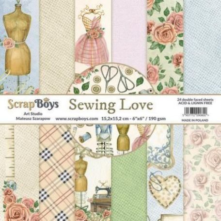 Papírkészlet 6" (15 cm), ScrapBoys Paper pad / Sewing Love -  (24 lap)