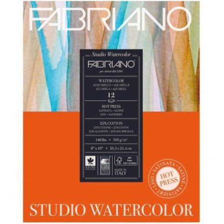 Akvarellpapír tömb 12 lap / 300 g, Fabriano Watercolour Studio / 20,3*25,4 cmm - Hot Press (12 lap)