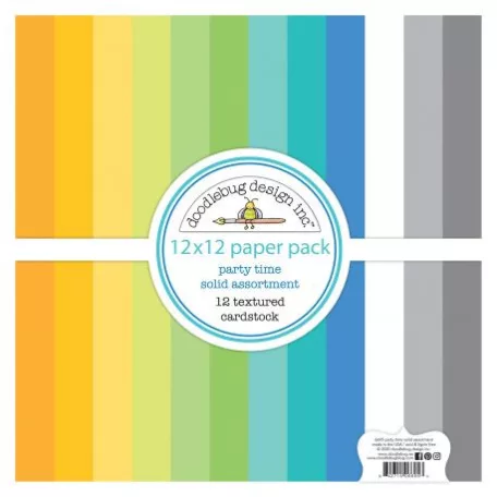 Alapkarton 12"X12", Doodlebug Design / Party Time 12x12 Inch Textured Cardstock Paper Pack  -  (12 db)