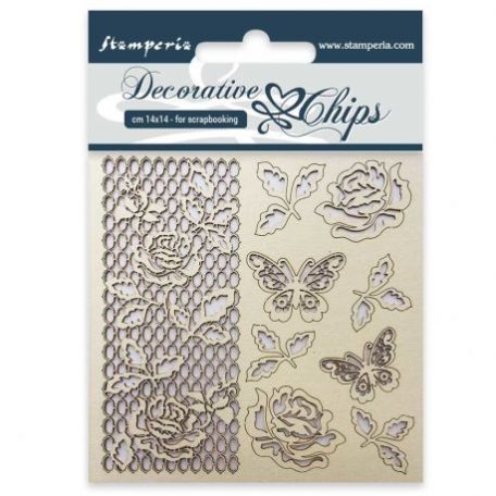 Chipboard , Rose and Butterfly / Stamperia Decorative Chip (1 csomag)