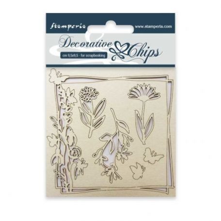 Chipboard , Flowers and Butterfly / Stamperia Decorative Chip -  (1 csomag)