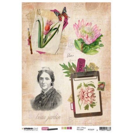 Rizspapír A4, Studio Light Rice Paper / Just Lou Botanical Collection nr.09 -  (1 lap)