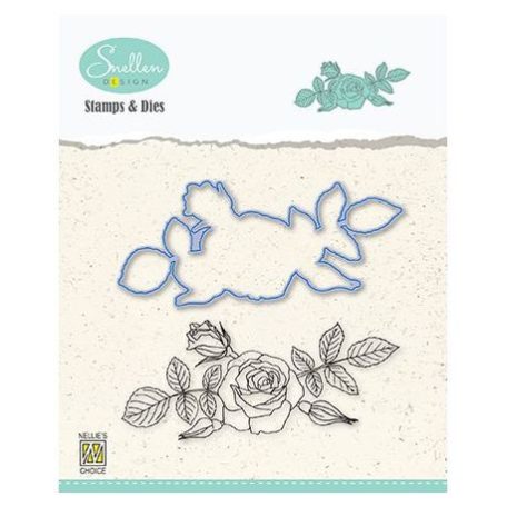 Vágósablon, bélyegzővel , Nellie's Die + Clear stamp / Flowers serie: -Rose- -  (1 csomag)