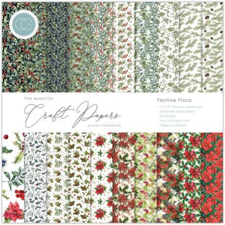 Papírkészlet 12", Craft Consortium Essential / Festive Flora - Paper Pad  (30 lap)