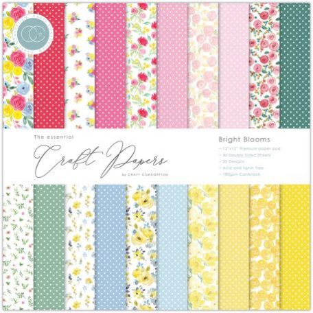 Papírkészlet 12", Craft Consortium Essential / Bright Blooms - Paper Pad  (30 lap)