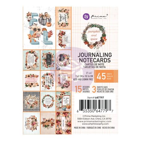 Komment kártya , 3x4 Journaling Cards / Prima Marketing Pumpkin & Spice -  (1 csomag)