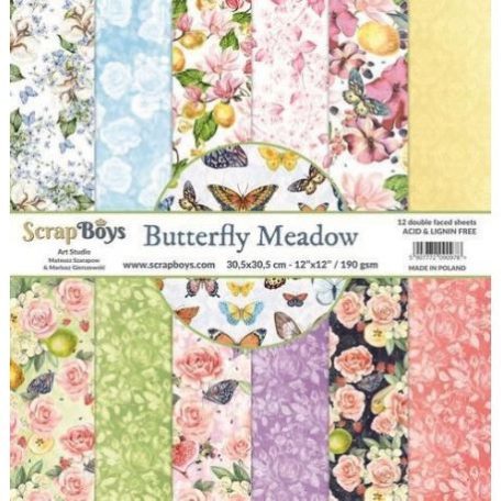 Papírkészlet 12" (30 cm), ScrapBoys Paper pad / Butterfly Meadow -  (12 lap)