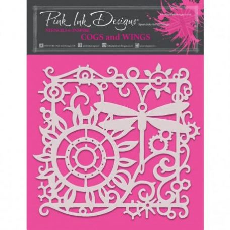 Stencil 8x8, Pink Ink Designs Stencil / Cogs and wings -  (1 db)