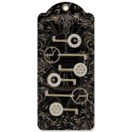 Díszítőelem , Shabby Chic Metal Clock Keys / Graphic 45  Antique brass (1 csomag)