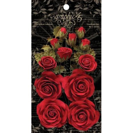 Papírvirág , Graphic 45 Flowers / Triumphant Red -  (1 csomag)