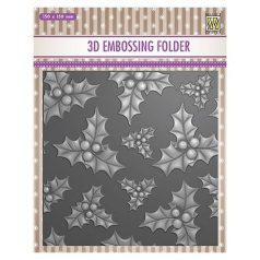   3D Domborító mappa , Christmas serie: -holly leaves & berries- / Nellie's Choice 3D Embossing Folders (1 db)