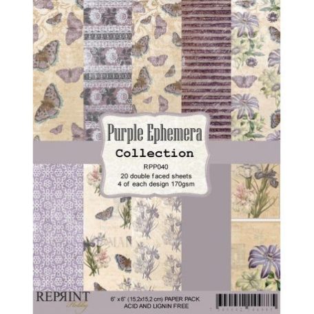 Papírkészlet 6", Reprint Paper Pack  / Purple Ephemera - kétoldalas (20 lap)