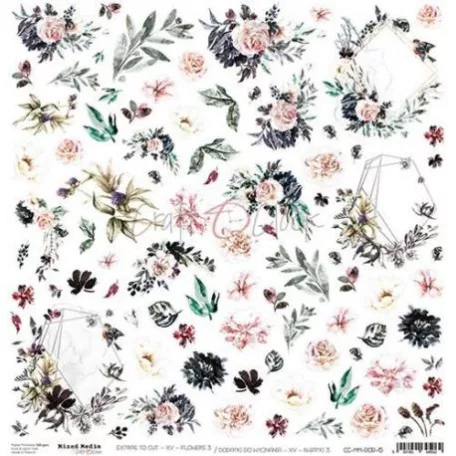 Kivágóív 12", Flowers 3 / Craft O'Clock Mixed Media - Extras to cut (1 ív)